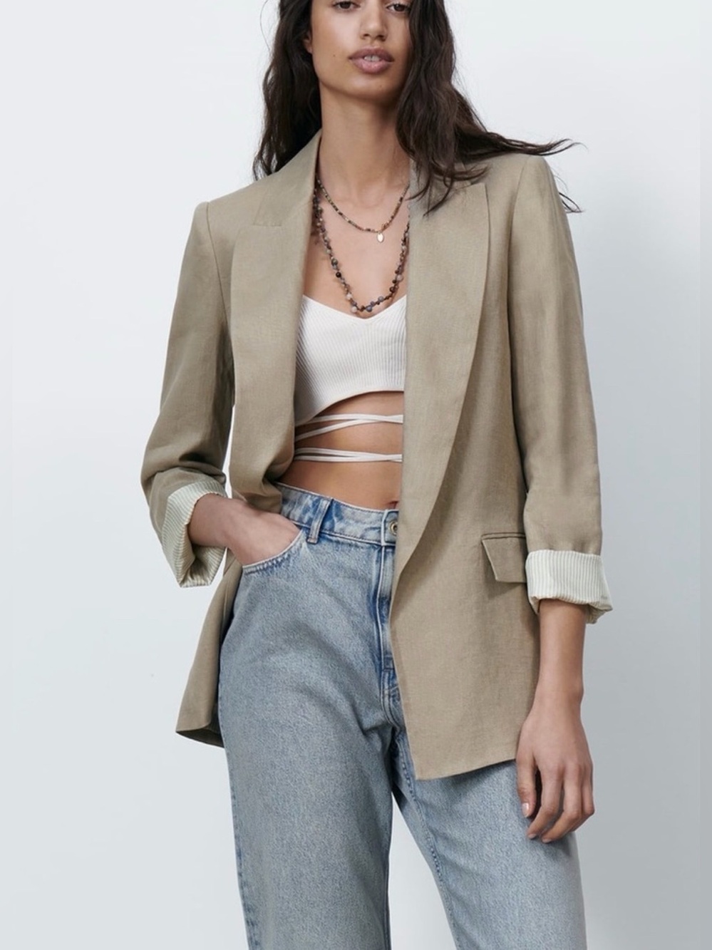 ZARA Tan Linen Blazer Size M